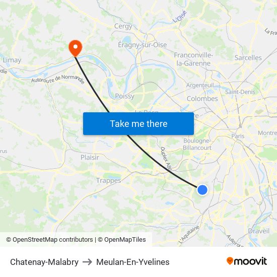 Chatenay-Malabry to Meulan-En-Yvelines map
