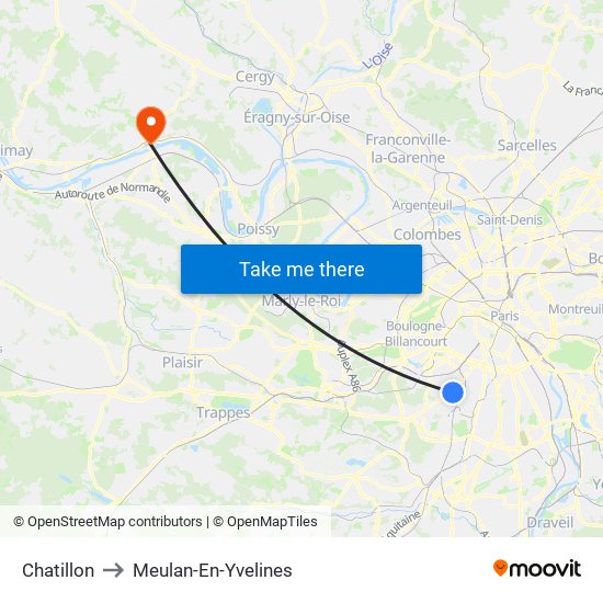 Chatillon to Meulan-En-Yvelines map
