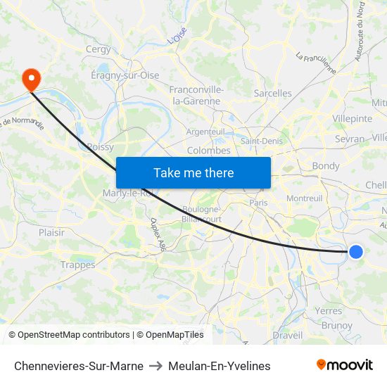 Chennevieres-Sur-Marne to Meulan-En-Yvelines map
