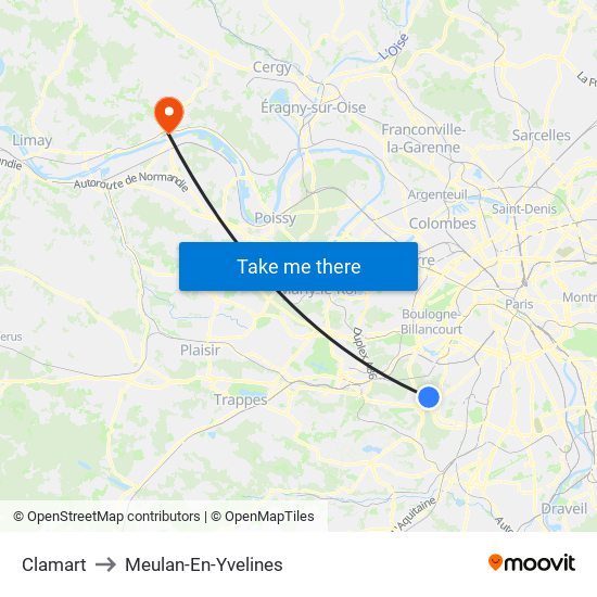 Clamart to Meulan-En-Yvelines map