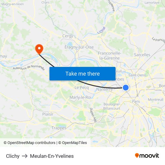Clichy to Meulan-En-Yvelines map