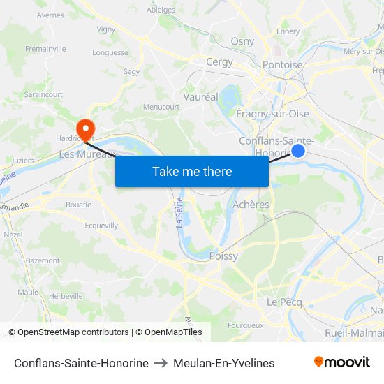 Conflans-Sainte-Honorine to Meulan-En-Yvelines map