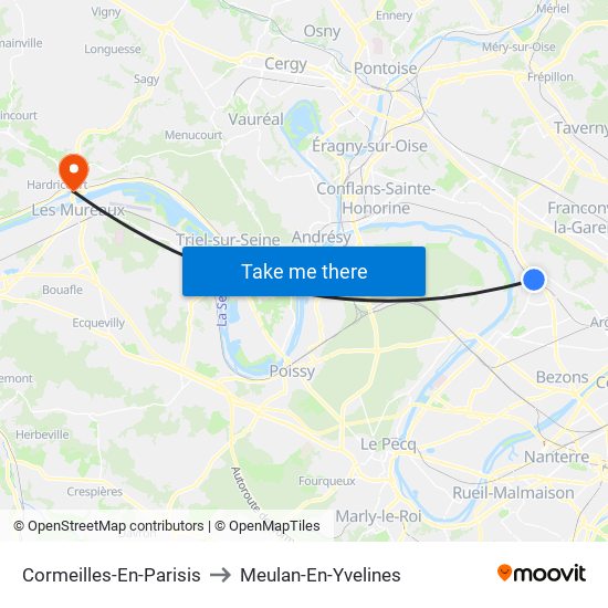 Cormeilles-En-Parisis to Meulan-En-Yvelines map