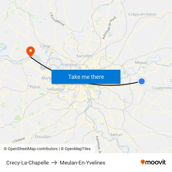 Crecy-La-Chapelle to Meulan-En-Yvelines map