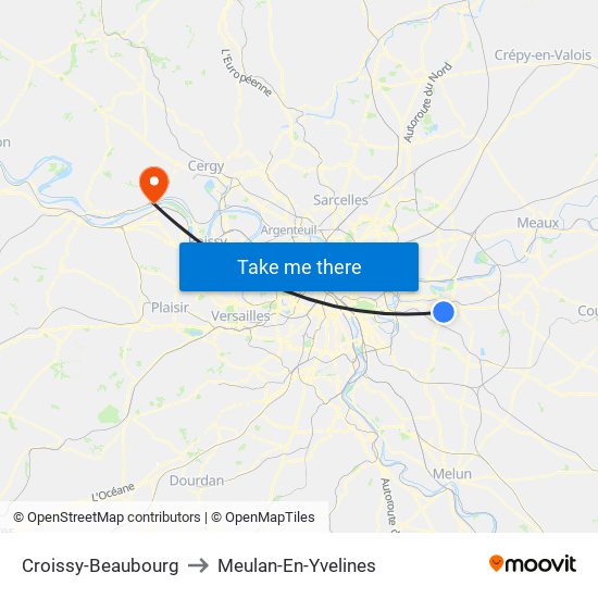 Croissy-Beaubourg to Meulan-En-Yvelines map