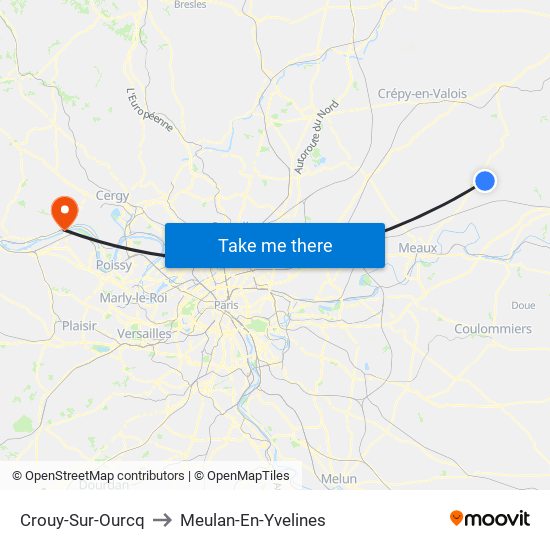 Crouy-Sur-Ourcq to Meulan-En-Yvelines map