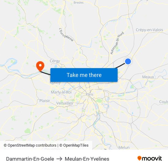 Dammartin-En-Goele to Meulan-En-Yvelines map