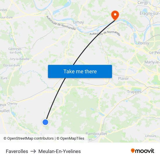 Faverolles to Meulan-En-Yvelines map