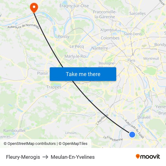 Fleury-Merogis to Meulan-En-Yvelines map
