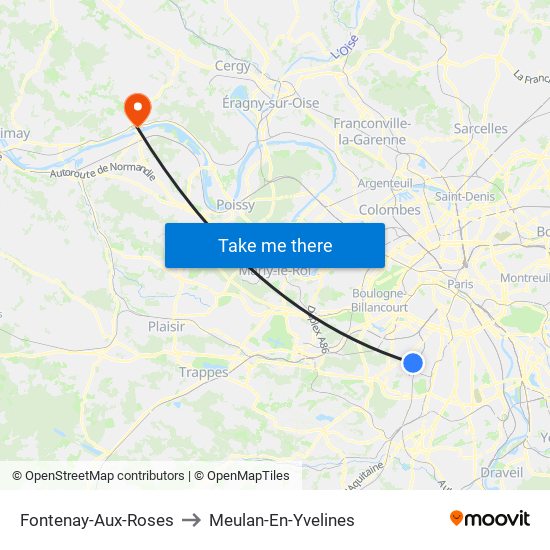 Fontenay-Aux-Roses to Meulan-En-Yvelines map