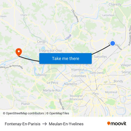 Fontenay-En-Parisis to Meulan-En-Yvelines map