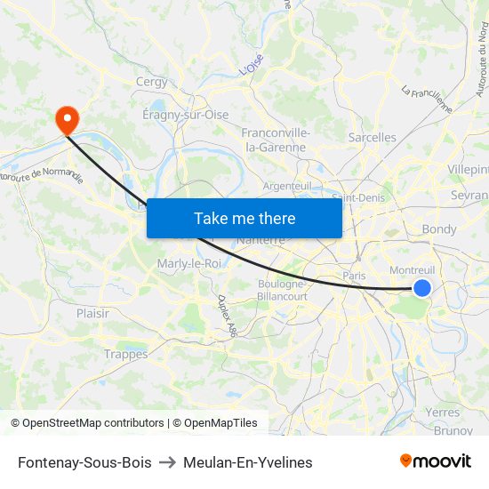 Fontenay-Sous-Bois to Meulan-En-Yvelines map