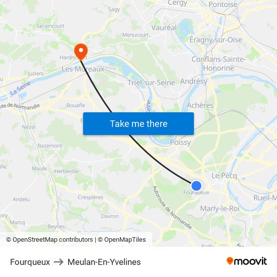 Fourqueux to Meulan-En-Yvelines map