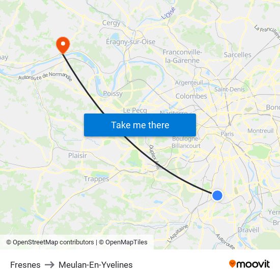 Fresnes to Meulan-En-Yvelines map