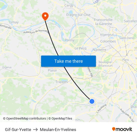 Gif-Sur-Yvette to Meulan-En-Yvelines map