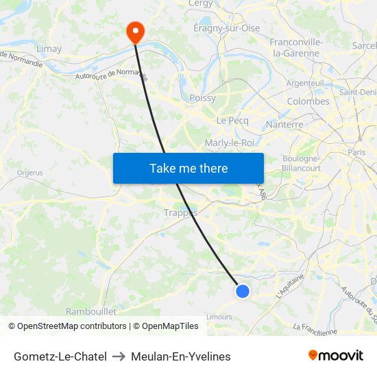 Gometz-Le-Chatel to Meulan-En-Yvelines map