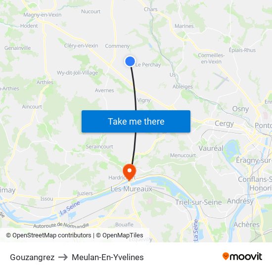 Gouzangrez to Meulan-En-Yvelines map