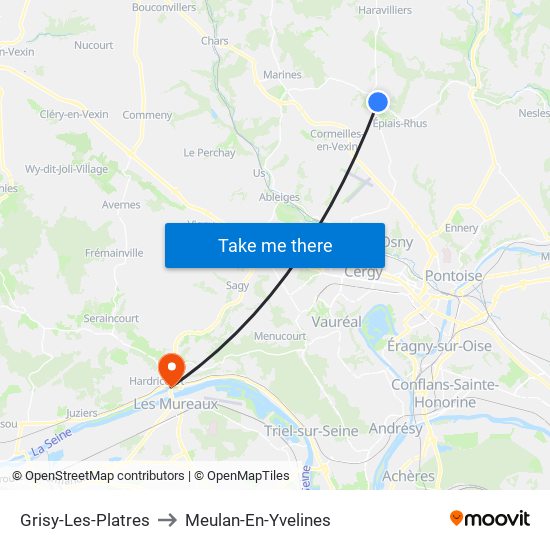 Grisy-Les-Platres to Meulan-En-Yvelines map