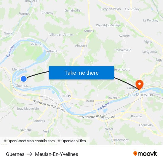 Guernes to Meulan-En-Yvelines map