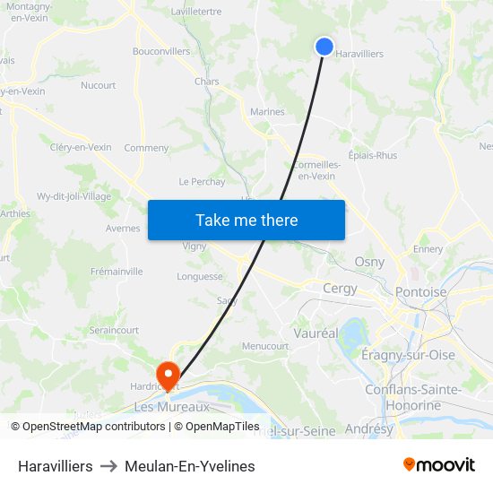 Haravilliers to Meulan-En-Yvelines map