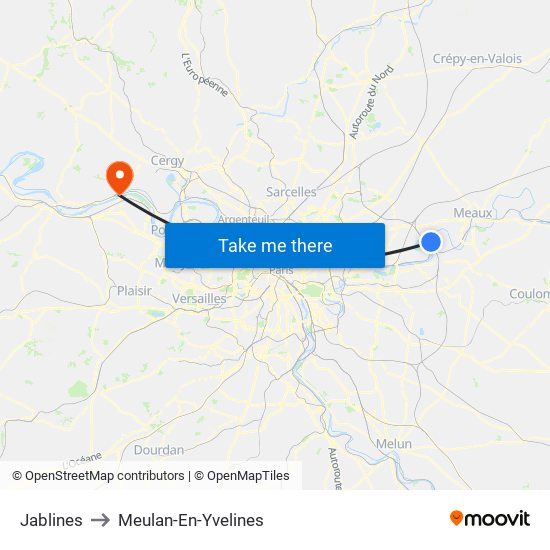 Jablines to Meulan-En-Yvelines map