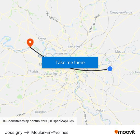Jossigny to Meulan-En-Yvelines map