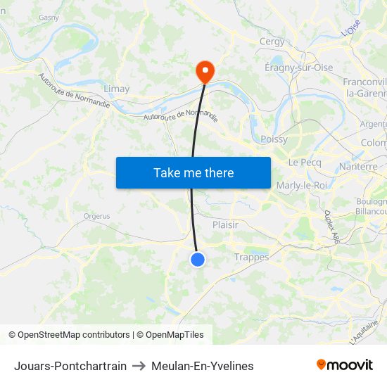Jouars-Pontchartrain to Meulan-En-Yvelines map