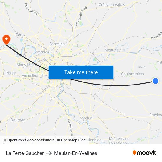 La Ferte-Gaucher to Meulan-En-Yvelines map
