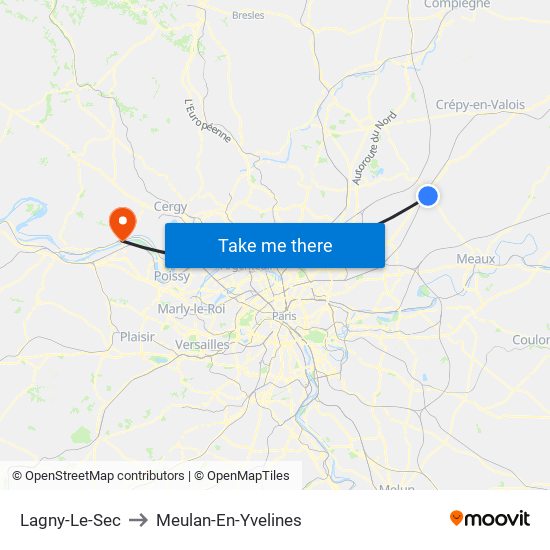 Lagny-Le-Sec to Meulan-En-Yvelines map