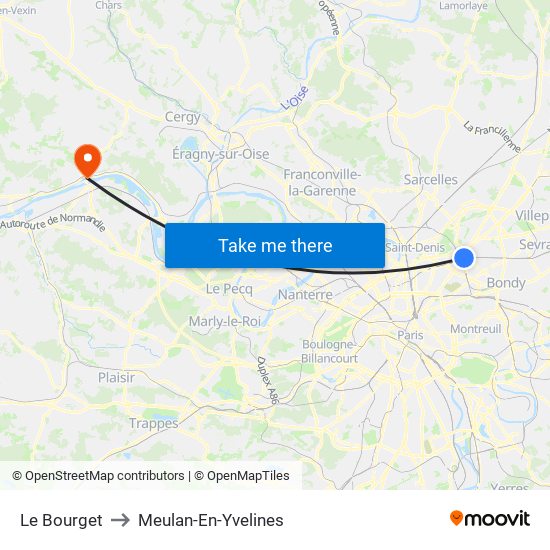 Le Bourget to Meulan-En-Yvelines map