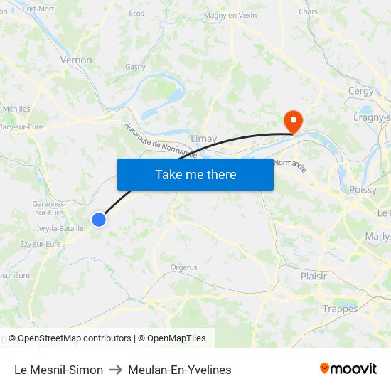 Le Mesnil-Simon to Meulan-En-Yvelines map