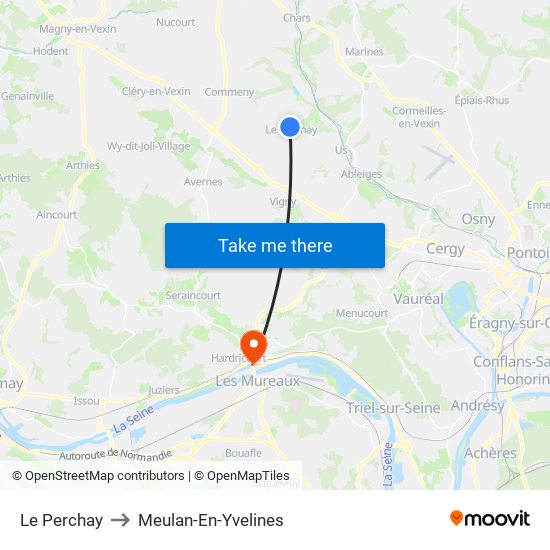 Le Perchay to Meulan-En-Yvelines map