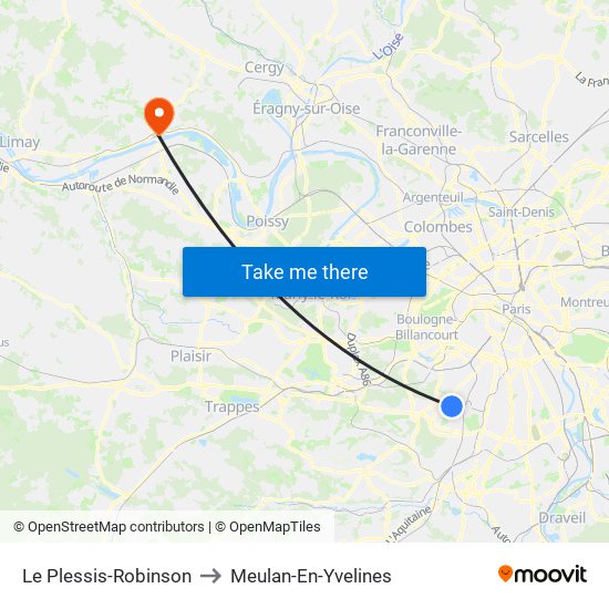 Le Plessis-Robinson to Meulan-En-Yvelines map