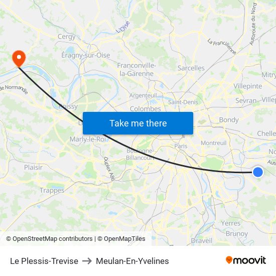 Le Plessis-Trevise to Meulan-En-Yvelines map