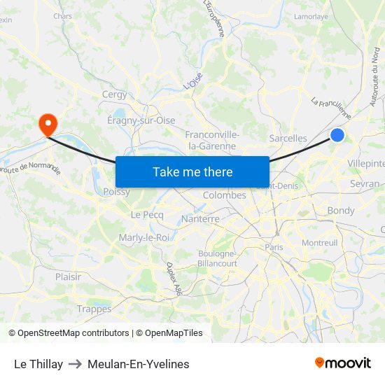 Le Thillay to Meulan-En-Yvelines map