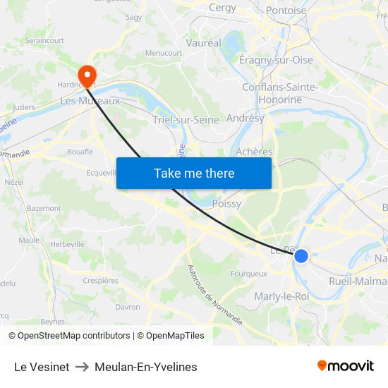Le Vesinet to Meulan-En-Yvelines map