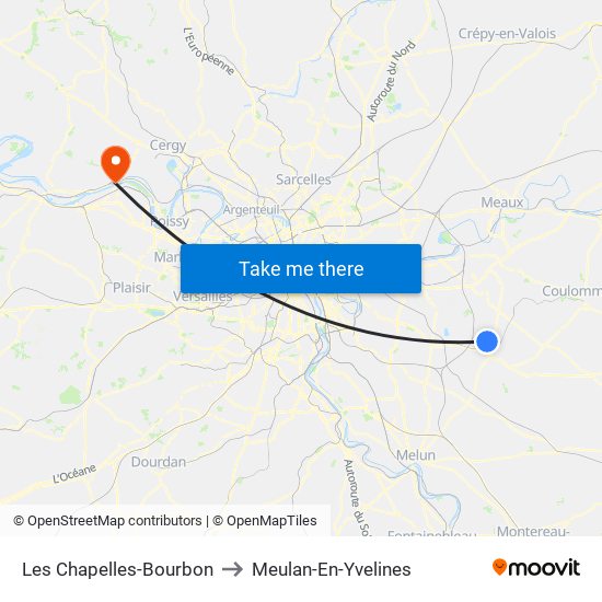 Les Chapelles-Bourbon to Meulan-En-Yvelines map