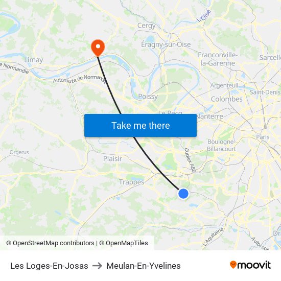 Les Loges-En-Josas to Meulan-En-Yvelines map