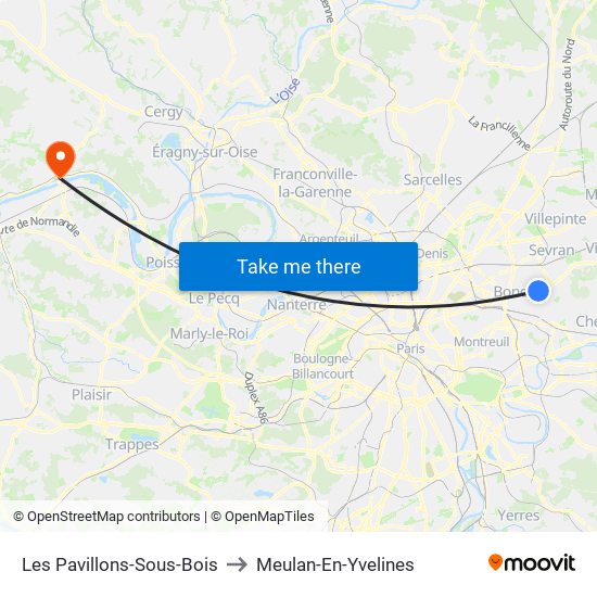 Les Pavillons-Sous-Bois to Meulan-En-Yvelines map