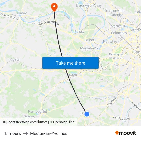 Limours to Meulan-En-Yvelines map