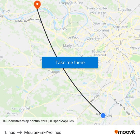 Linas to Meulan-En-Yvelines map
