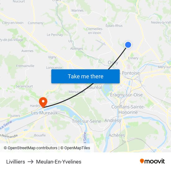 Livilliers to Meulan-En-Yvelines map