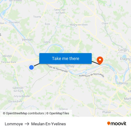 Lommoye to Meulan-En-Yvelines map