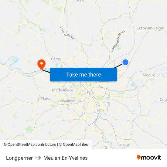 Longperrier to Meulan-En-Yvelines map