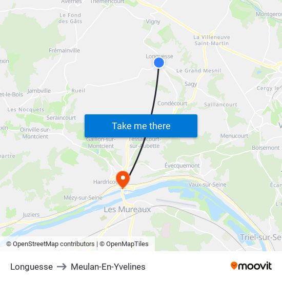 Longuesse to Meulan-En-Yvelines map