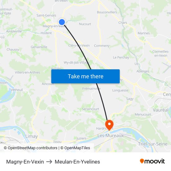 Magny-En-Vexin to Meulan-En-Yvelines map