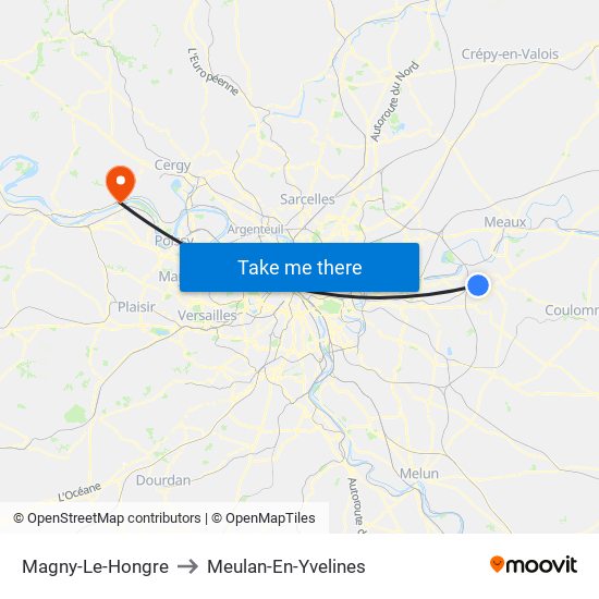 Magny-Le-Hongre to Meulan-En-Yvelines map