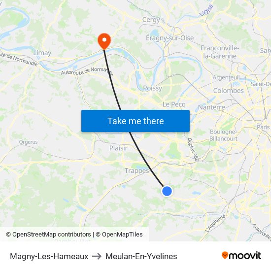 Magny-Les-Hameaux to Meulan-En-Yvelines map