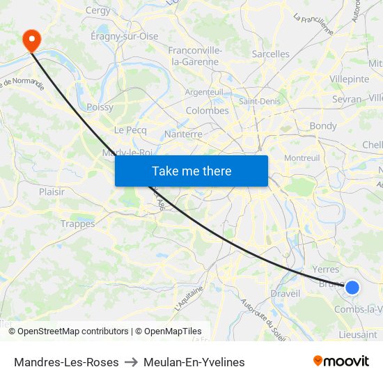 Mandres-Les-Roses to Meulan-En-Yvelines map