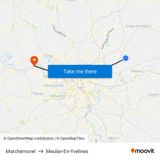 Marchemoret to Meulan-En-Yvelines map
